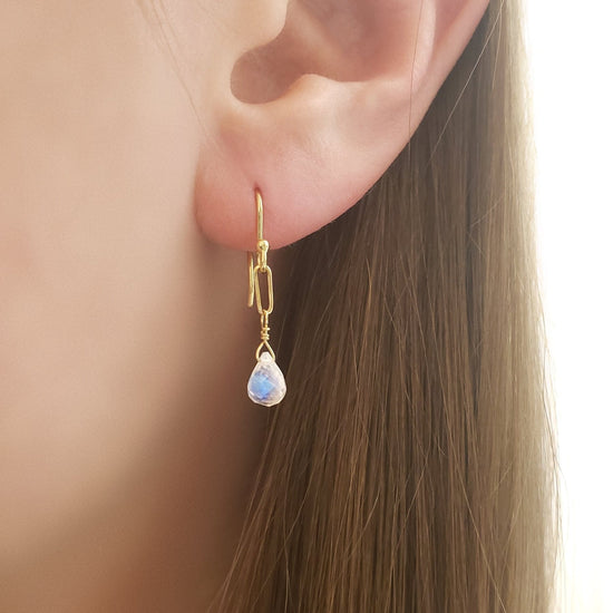 EAR-18K Moonstone Paper Clip Earrings