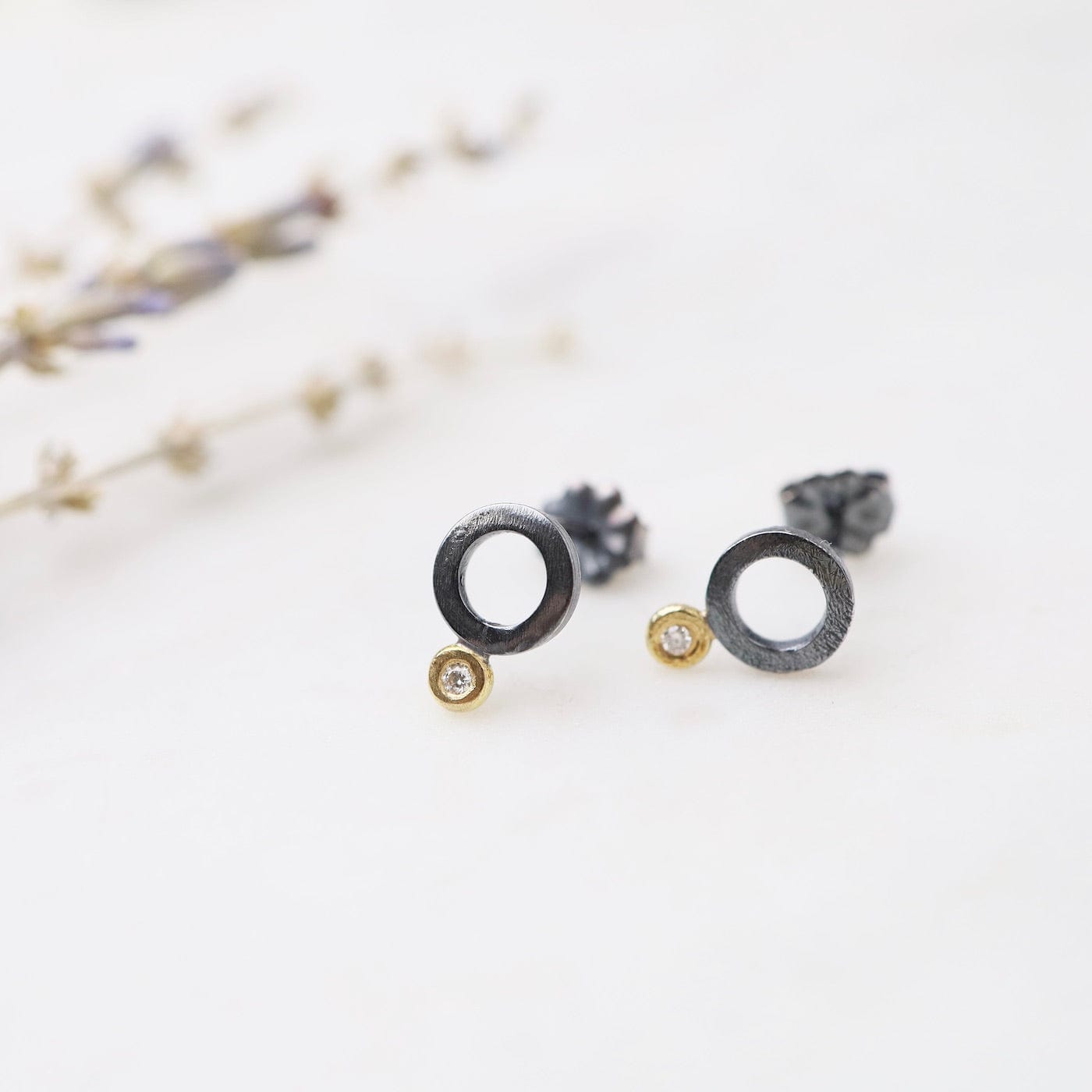 EAR-18K Orbit Stud - Mixed Metal with Diamond