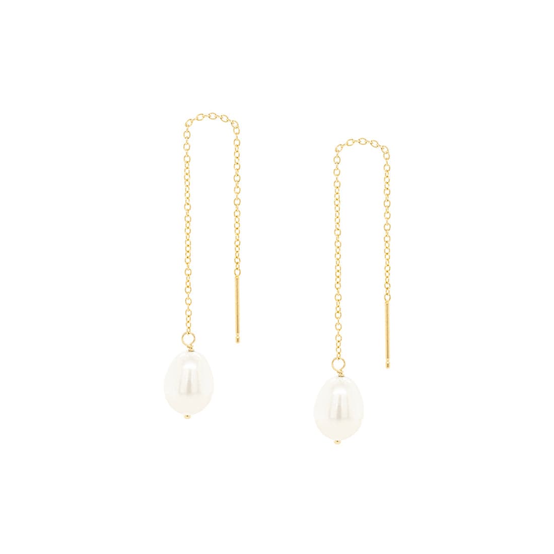 EAR-18K Oval Pearl Threader Earrings