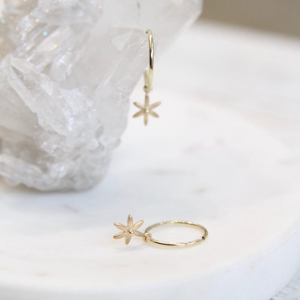 
                      
                        EAR-18K Sleeper Hoop Earring w/ Mini Star
                      
                    