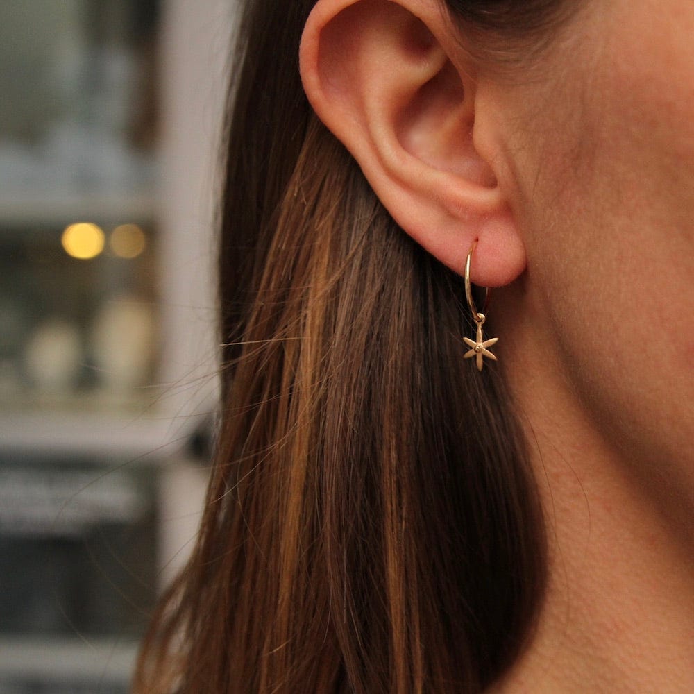 EAR-18K Sleeper Hoop Earring w/ Mini Star