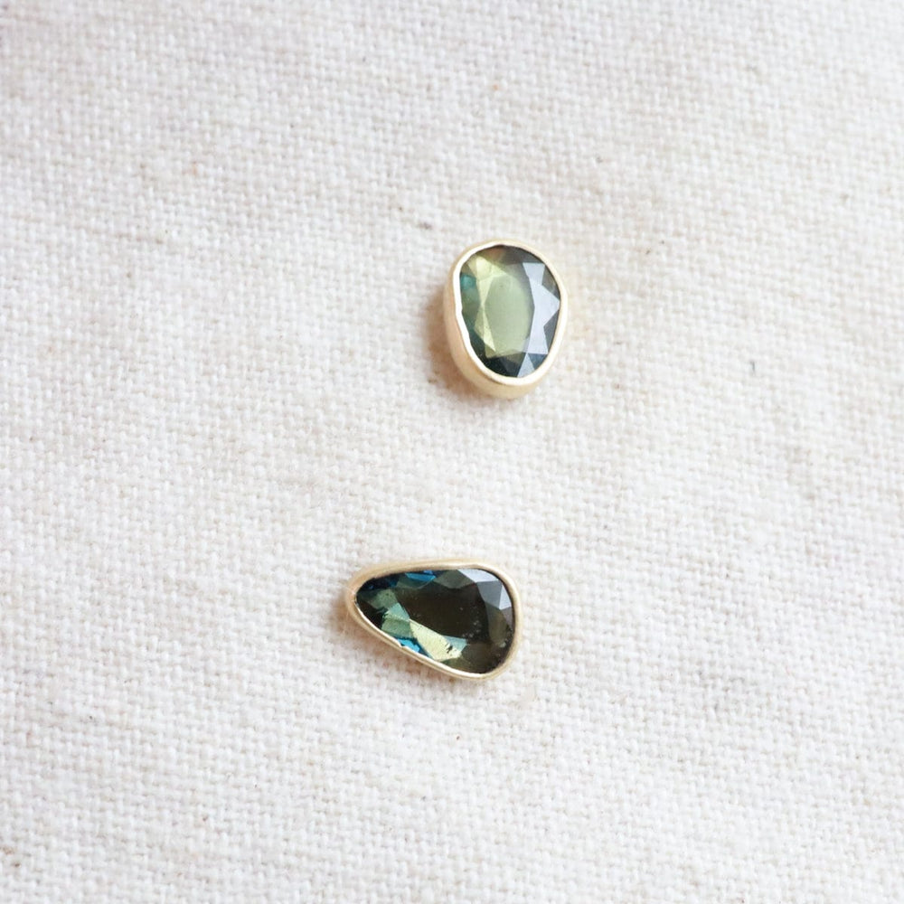 
                  
                    ear-18K Small Free Form Blue/ Green Sapphire Post Earrings
                  
                