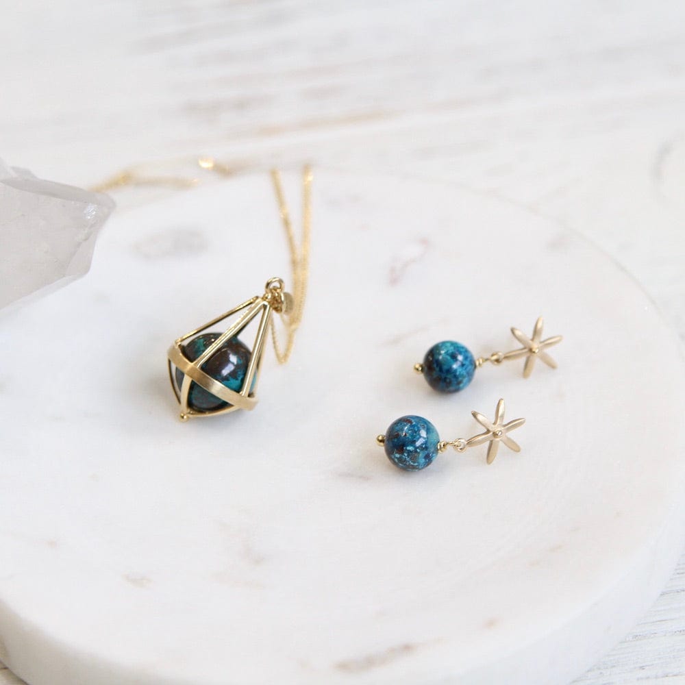 
                  
                    EAR-18K Star Post Earring w/ Gemstone Ball Drop
                  
                