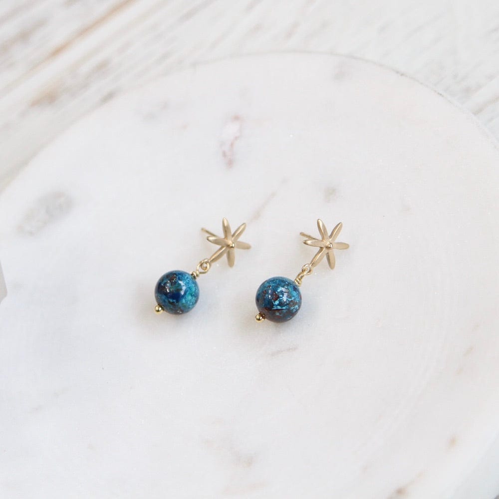 
                  
                    EAR-18K Star Post Earring w/ Gemstone Ball Drop
                  
                