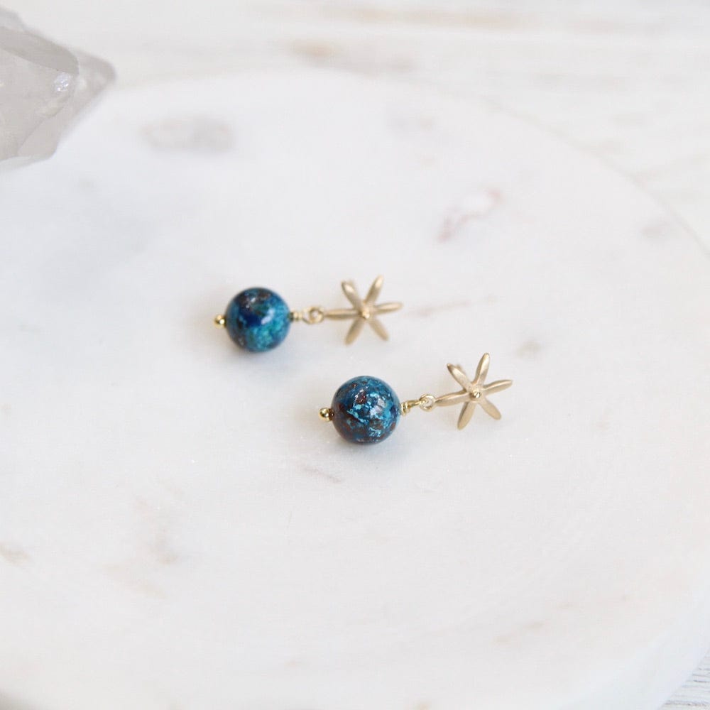 
                  
                    EAR-18K Star Post Earring w/ Gemstone Ball Drop
                  
                