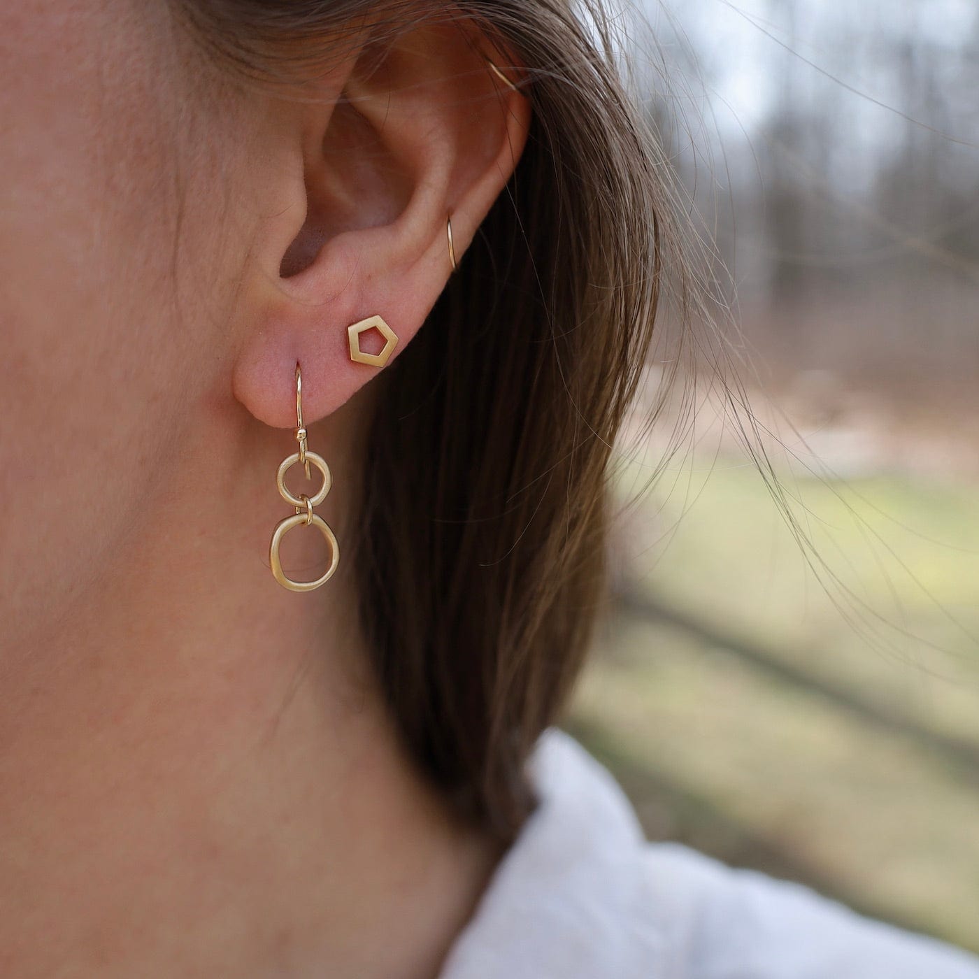 EAR-18K Two Gold Ring Hook Earrings
