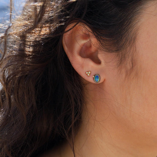 EAR-22K Australian Opal with Diamond Dot Stud Earrings