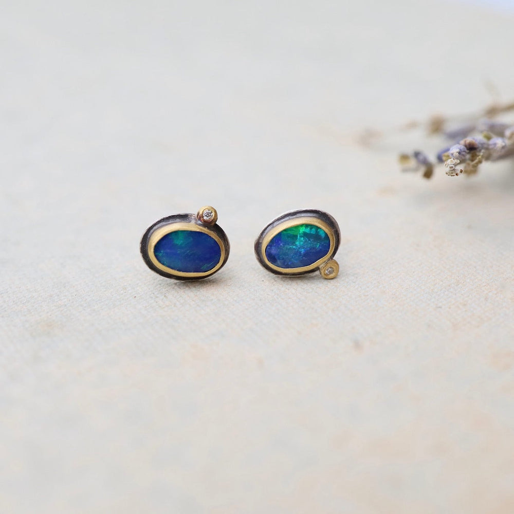 
                      
                        EAR-22K Australian Opal with Diamond Dot Stud Earrings
                      
                    