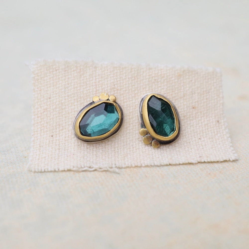 EAR-22K Blue-Green Tourmaline Stud Earrings