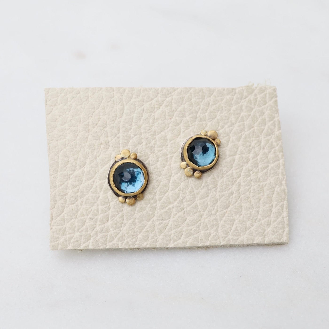 EAR-22K London Blue Topaz & 22k Gold Stud Earrings