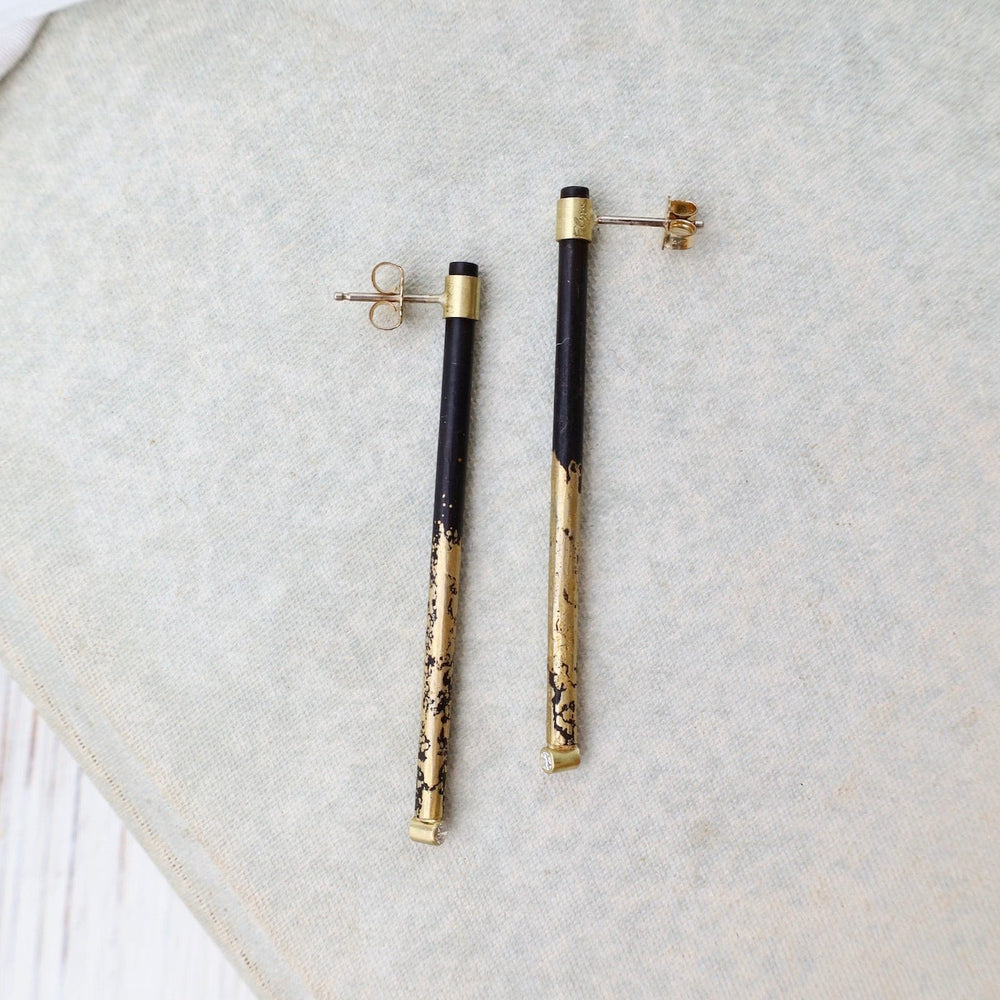 
                  
                    EAR-22K Pat Flynn Iron Medium Diamond Stick Earrings | 22k Gold Dusted with Single Diamond
                  
                