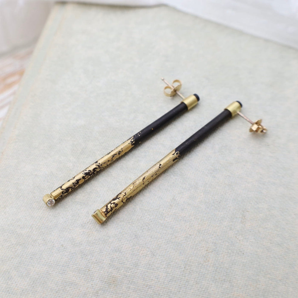 
                  
                    EAR-22K Pat Flynn Iron Medium Diamond Stick Earrings | 22k Gold Dusted with Single Diamond
                  
                