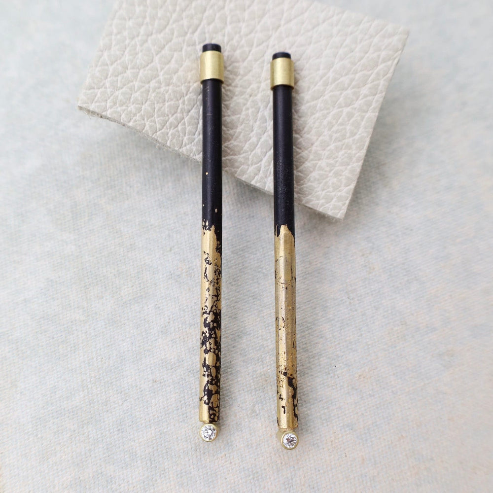 
                  
                    EAR-22K Pat Flynn Iron Medium Diamond Stick Earrings | 22k Gold Dusted with Single Diamond
                  
                