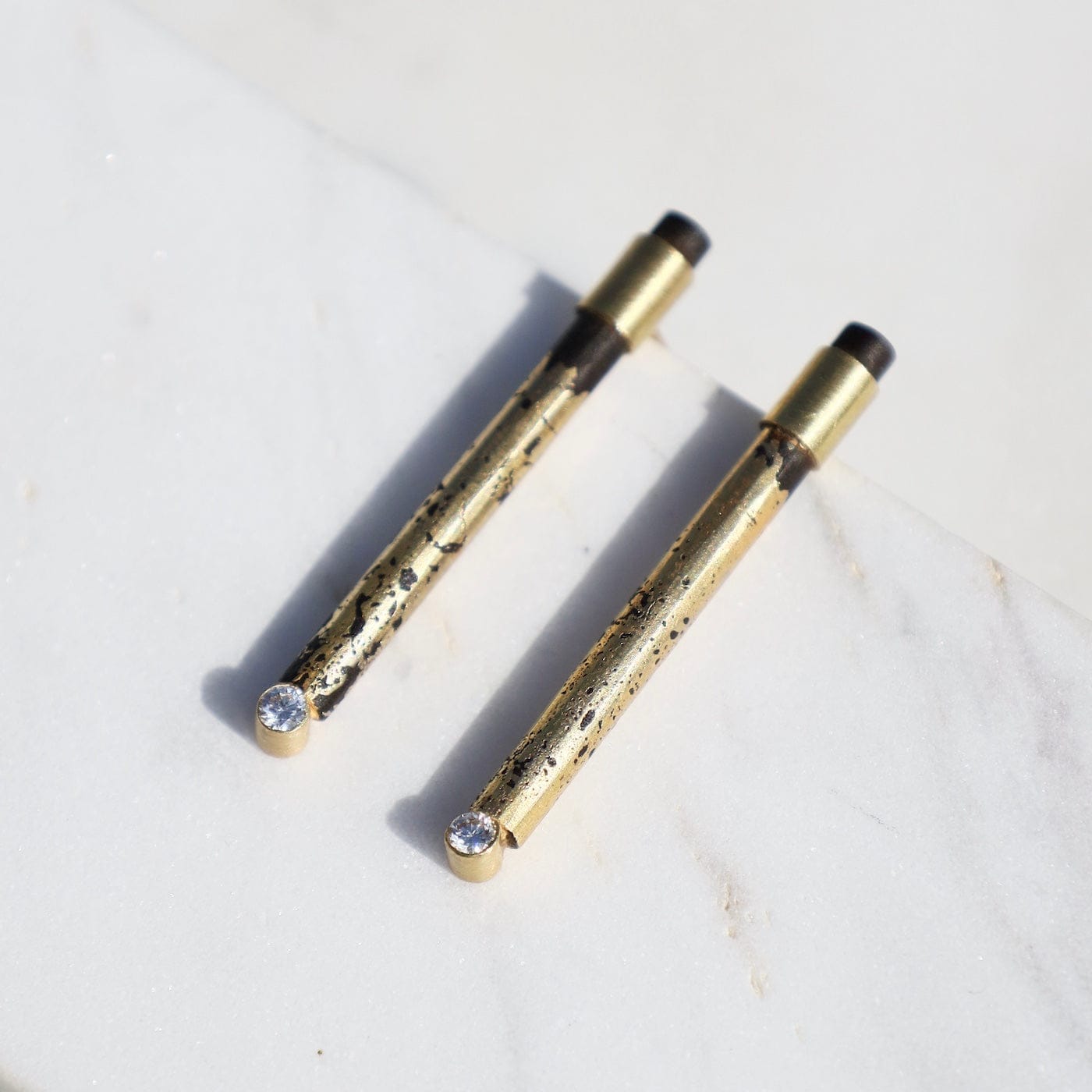 EAR-22K Pat Flynn Iron Small Diamond Stick 22k Gold Dusted Earrings