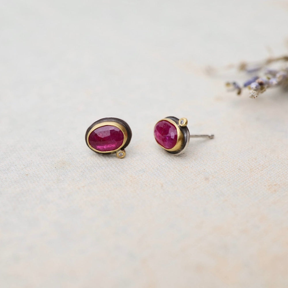 
                      
                        EAR-22K Rose Cut Ruby with Diamond Dot Stud Earrings
                      
                    