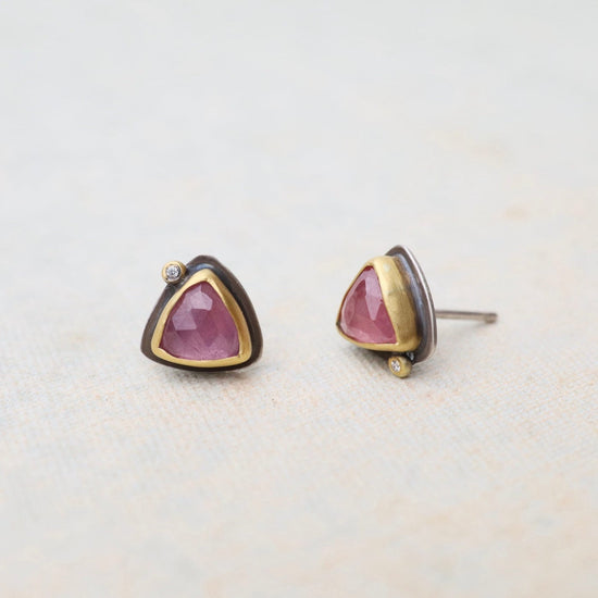 EAR-22K Trillion Rose Cut Pink Sapphire Stud Earrings
