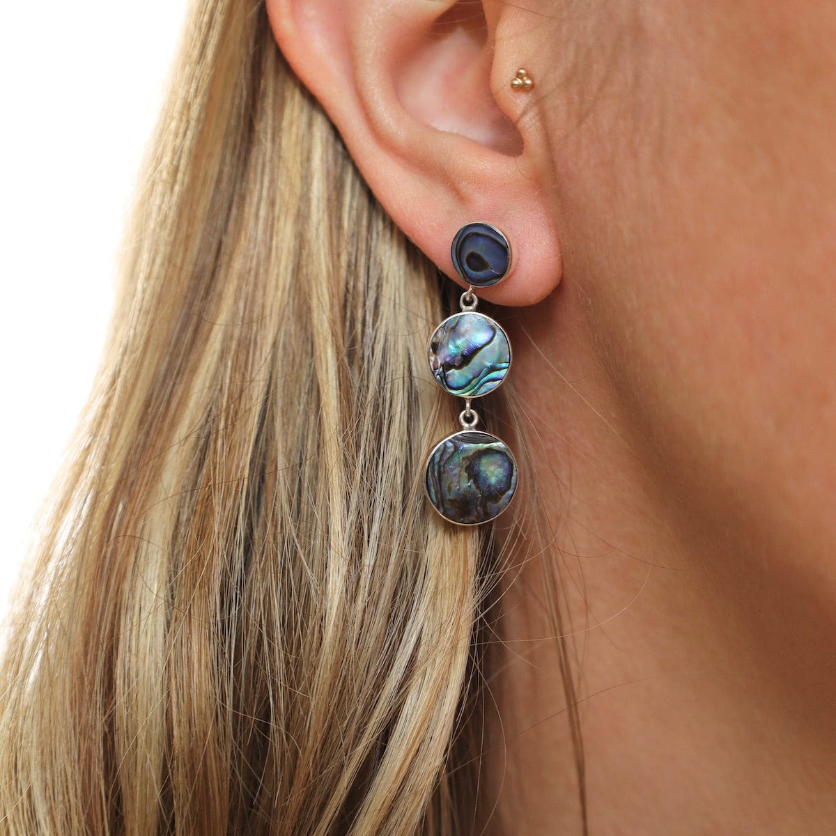 EAR 3 Disc Paua Shell Post with Dangle