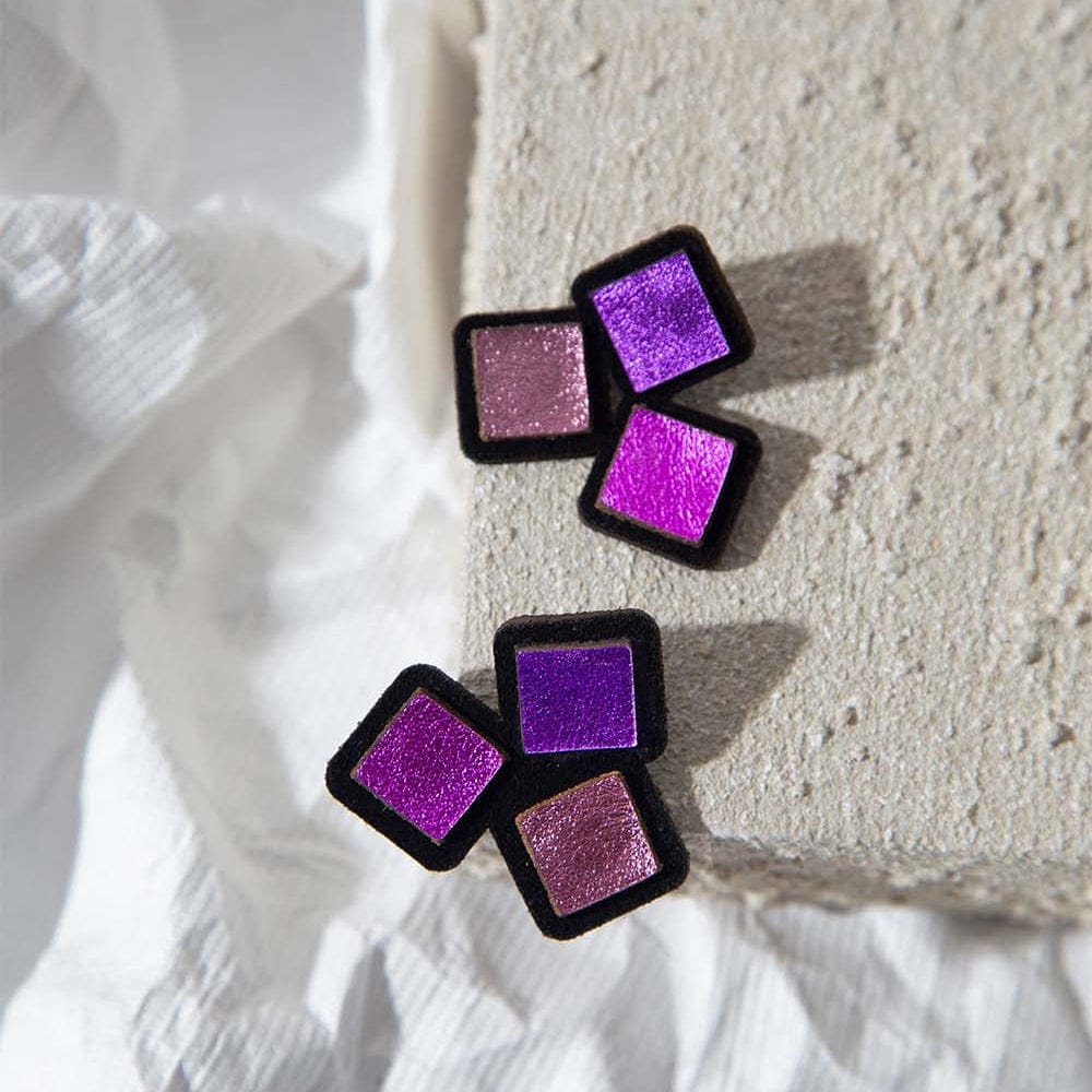 EAR 3 Squares Fuchsia Rainbow Earrings