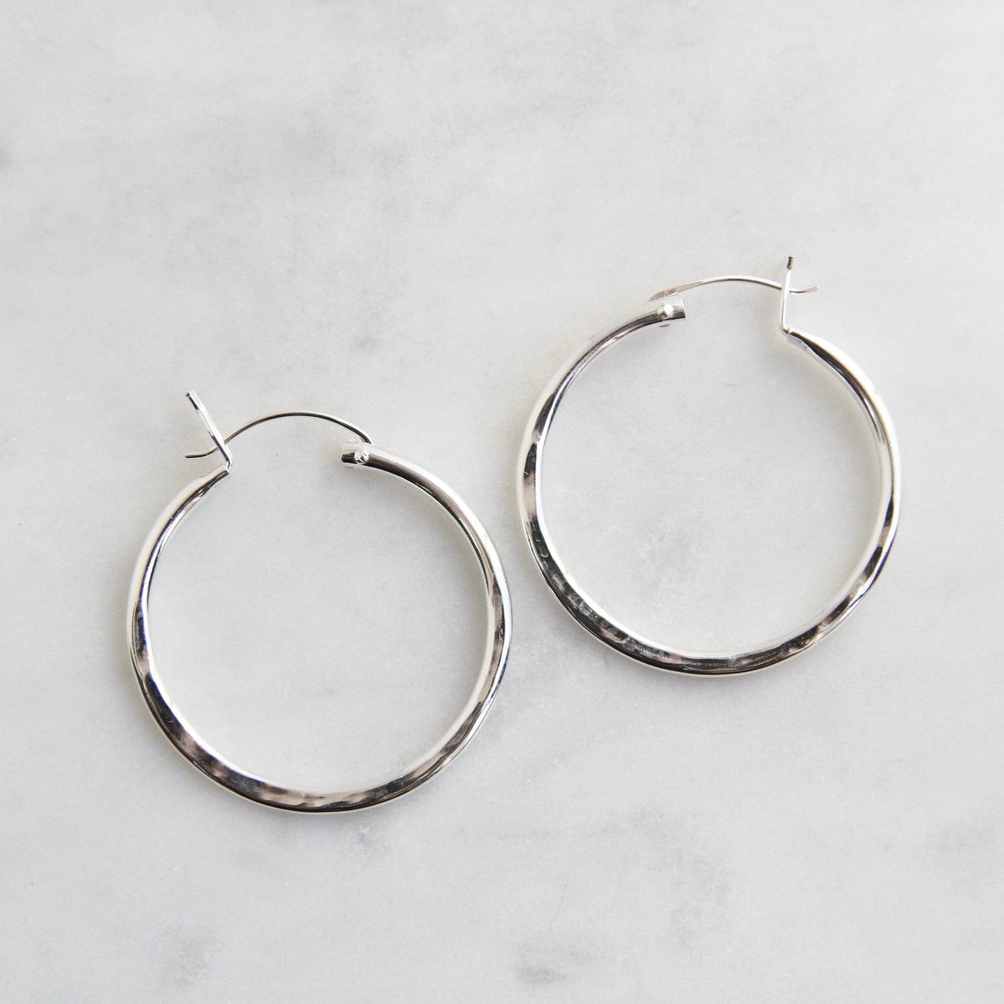 EAR 30mm Hammered Sterling Silver Tube Hoop