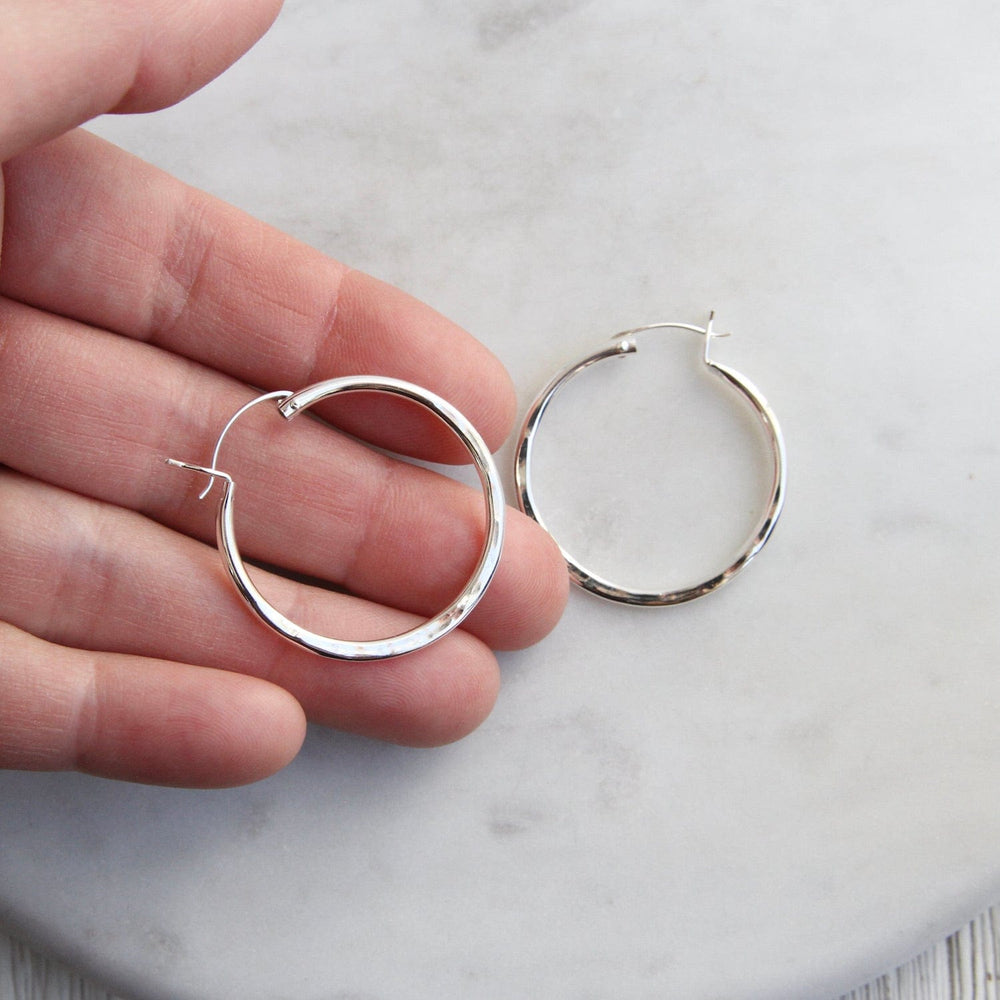 EAR 30mm Hammered Sterling Silver Tube Hoop