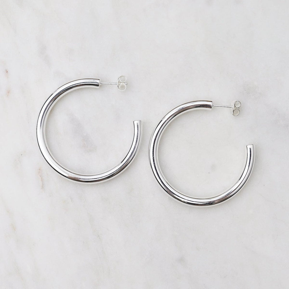 EAR 37mm Diameter Fat Tube Hoops on Posts - Sterling Silver