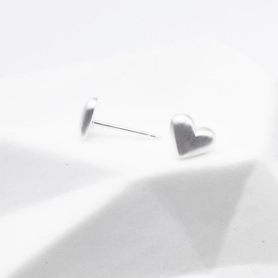 EAR 3D Heart Stud in Brushed Sterling Silver