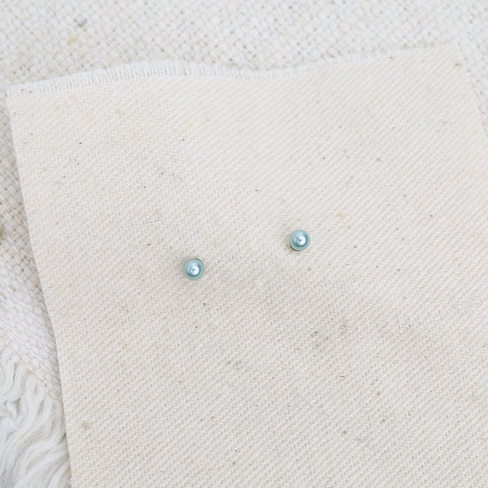 Load image into Gallery viewer, EAR 3mm Glass Pearl Post Earrings ~ Aqua
