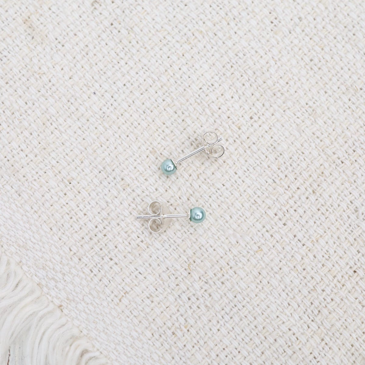 Load image into Gallery viewer, EAR 3mm Glass Pearl Post Earrings ~ Aqua
