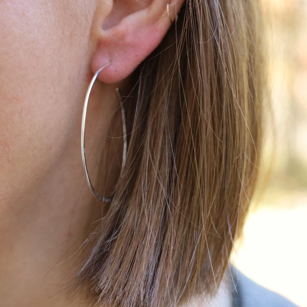 EAR 50mm Flat Hammered Wire Sterling Silver Hoop
