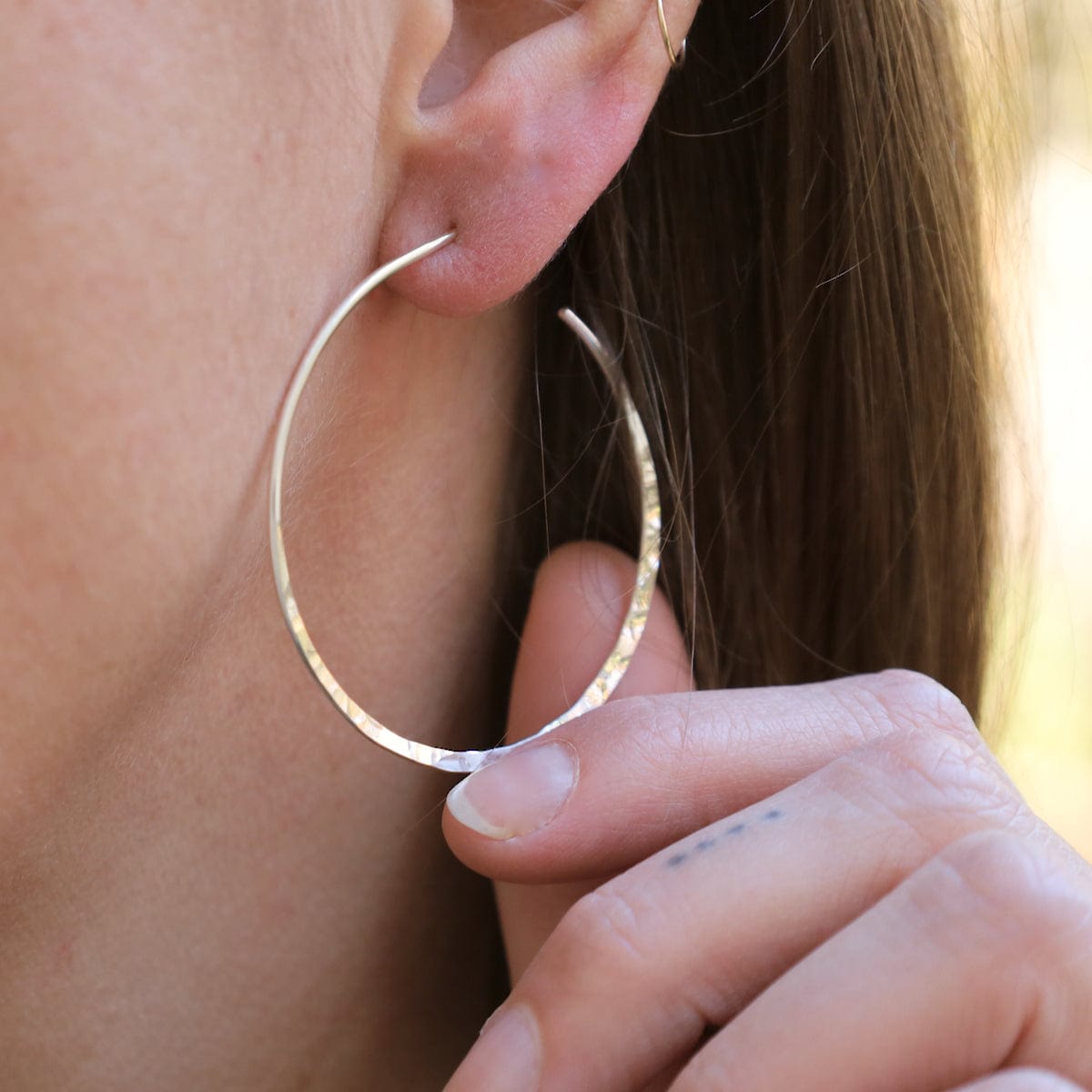 EAR 50mm Flat Hammered Wire Sterling Silver Hoop