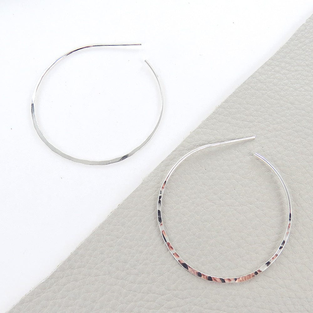 EAR 50mm Flat Hammered Wire Sterling Silver Hoop