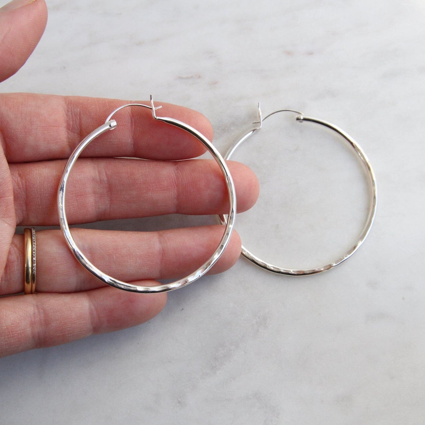 EAR 50mm Hammered Sterling Silver Tube Hoop