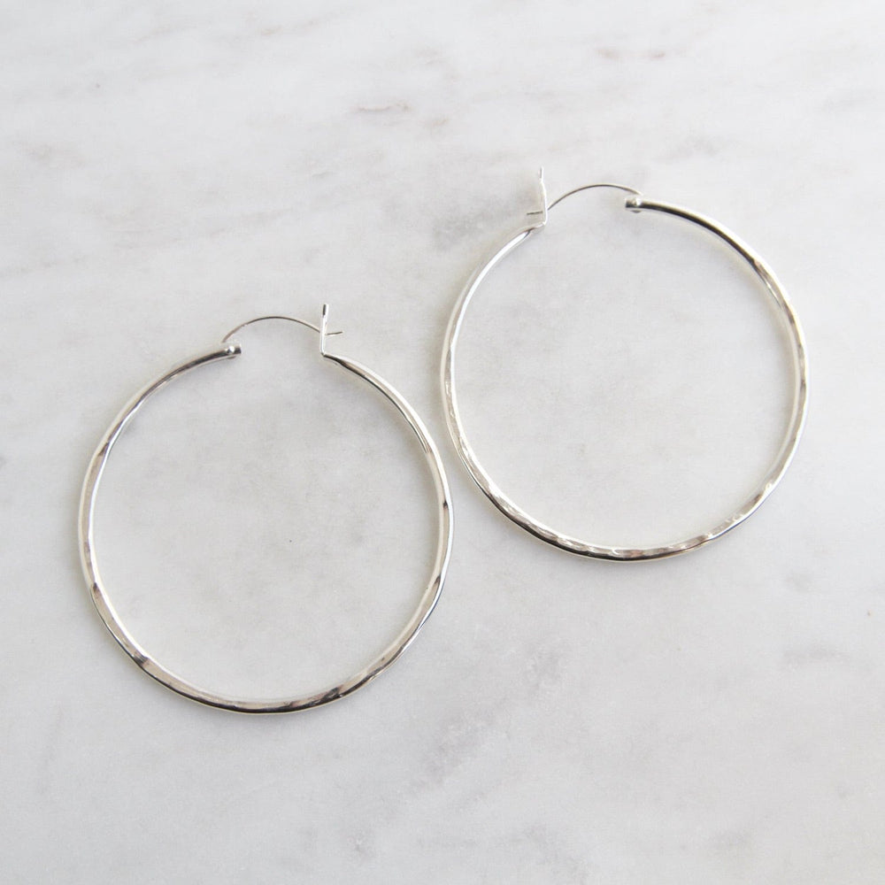 EAR 50mm Hammered Sterling Silver Tube Hoop