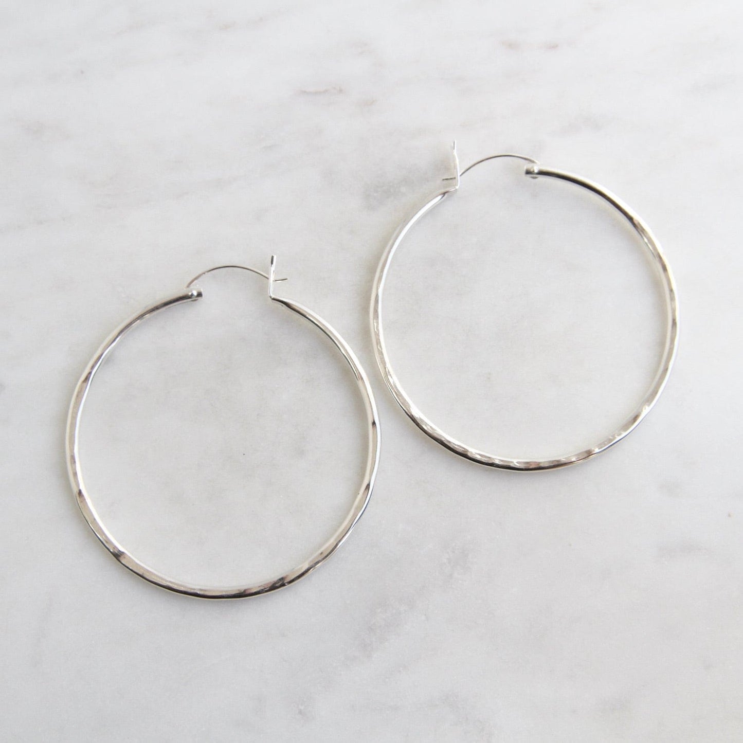 EAR 50mm Hammered Sterling Silver Tube Hoop