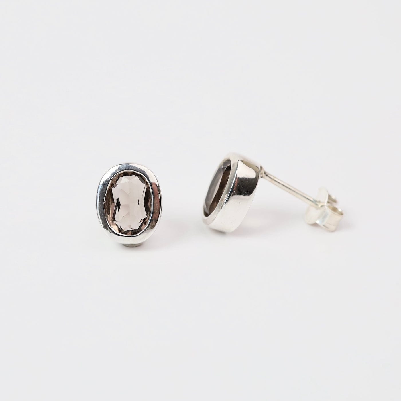 EAR 6x3mm Bezel Set Oval Smoky Quartz Earrings