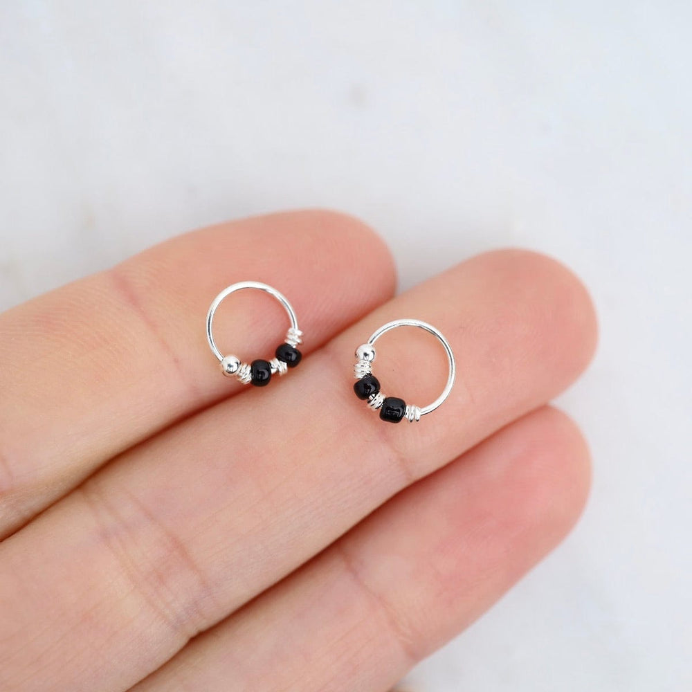 EAR 8mm Sterling Silver Sleeper Hoop with Black Beads