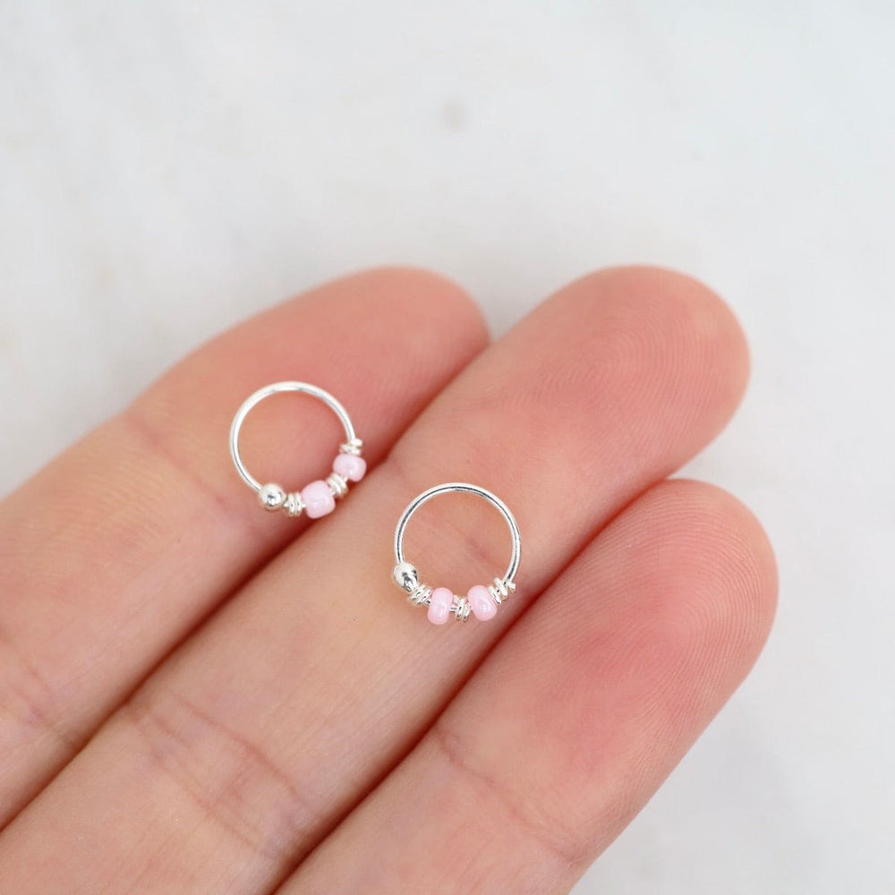 EAR 8mm Sterling Silver Sleeper Hoop with Pink Beads