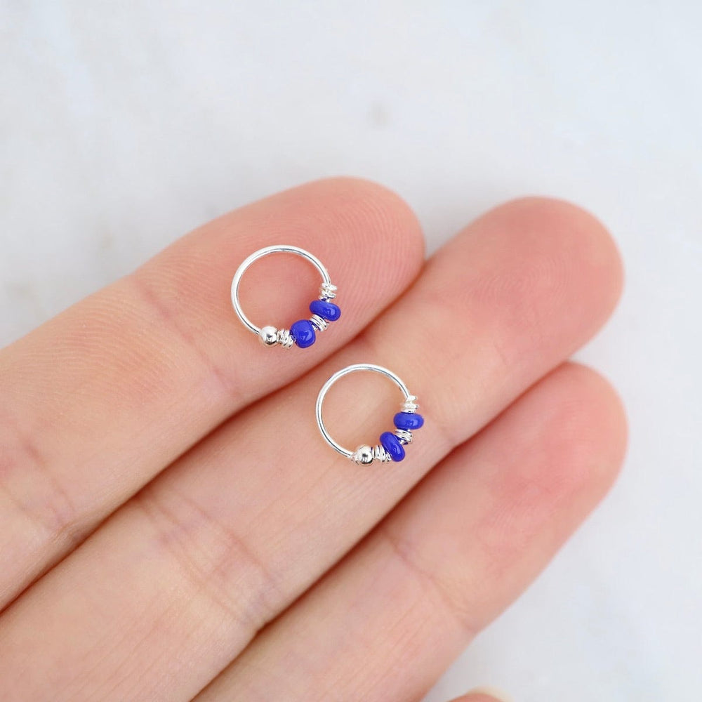 EAR 8mm Sterling Silver Sleeper Hoops with Dark Blue Beads