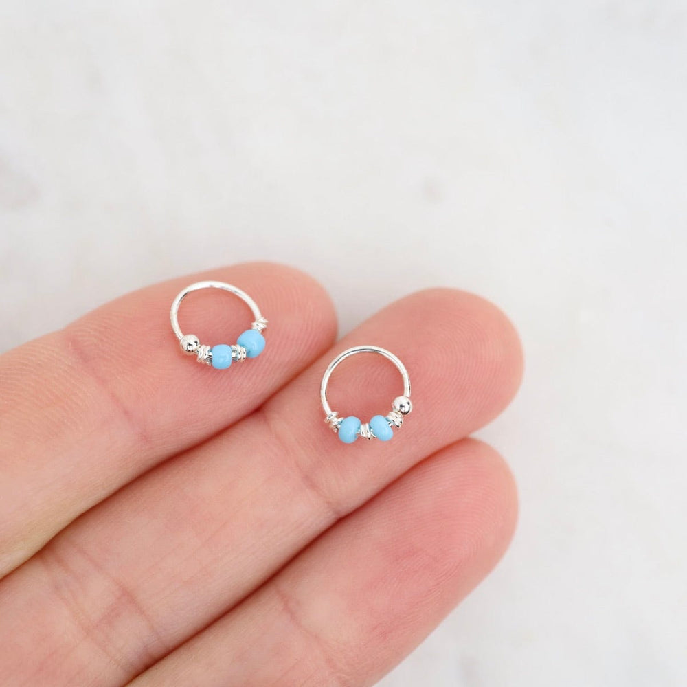 EAR 8mm Sterling Silver Sleeper Hoops with Light Blue Beads