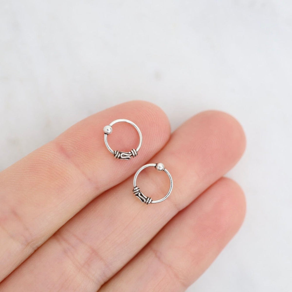 
                      
                        EAR 8mm Sterling Silver Sleeper Hoops with Oxidized Bali Detail
                      
                    