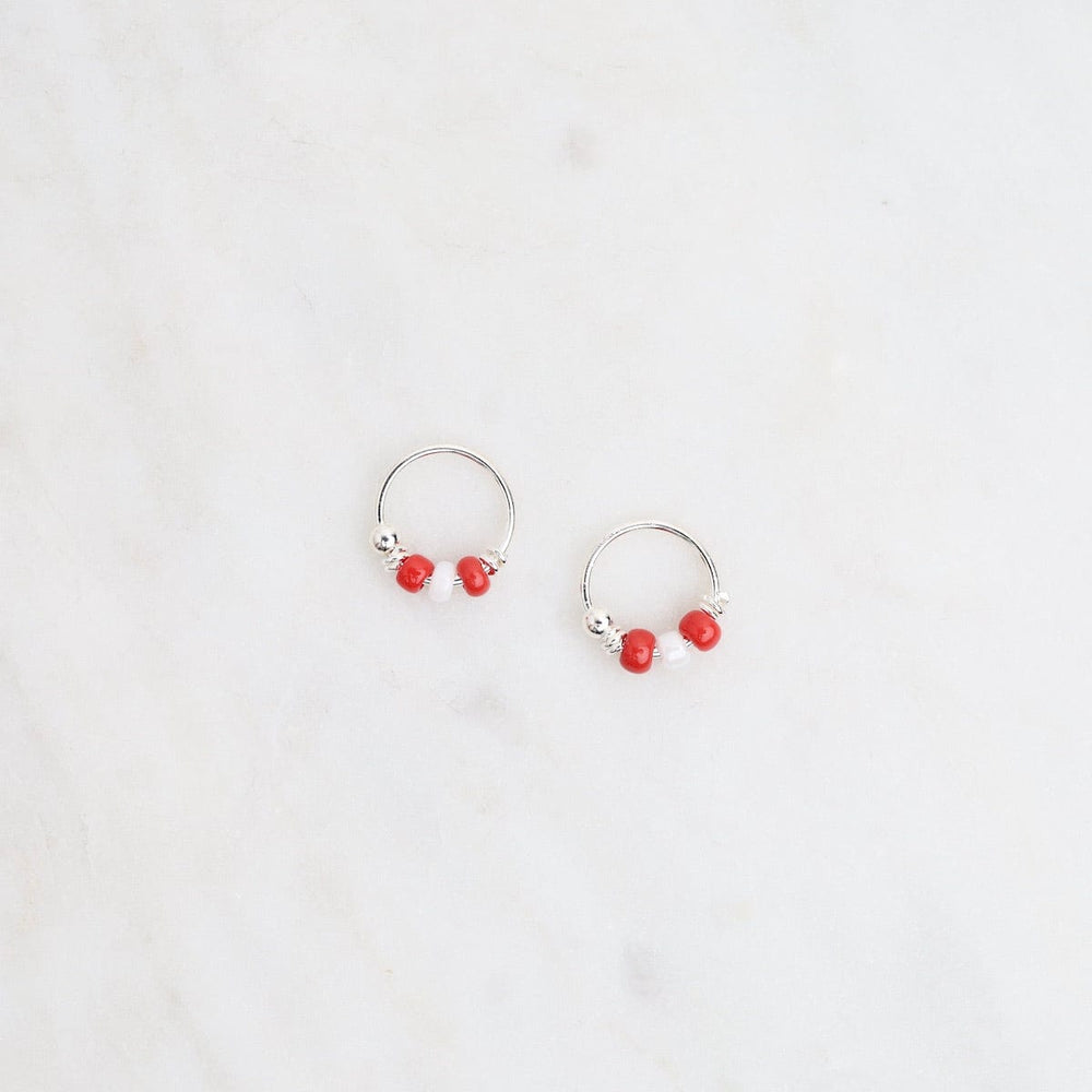 
                  
                    EAR 8mm Sterling Silver Sleeper Hoops with Red Beads
                  
                