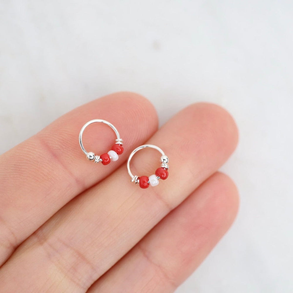 EAR 8mm Sterling Silver Sleeper Hoops with Red Beads