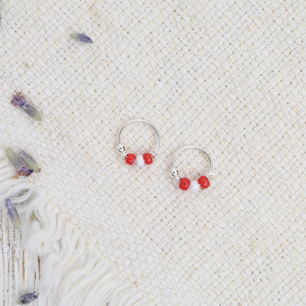 
                  
                    EAR 8mm Sterling Silver Sleeper Hoops with Red Beads
                  
                