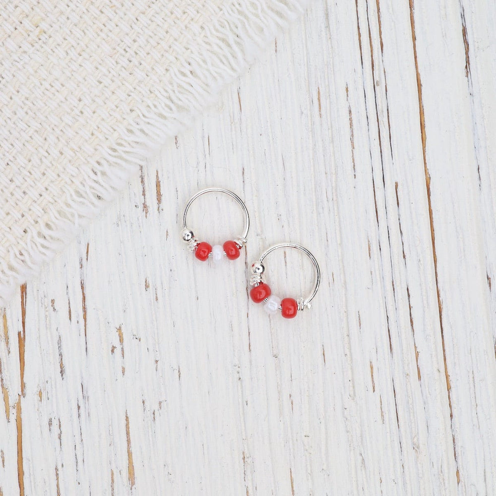 EAR 8mm Sterling Silver Sleeper Hoops with Red Beads