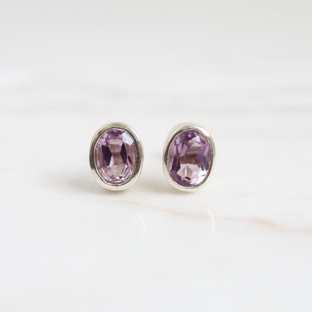 EAR 8x4 Bezel Set Oval Amethyst Earring