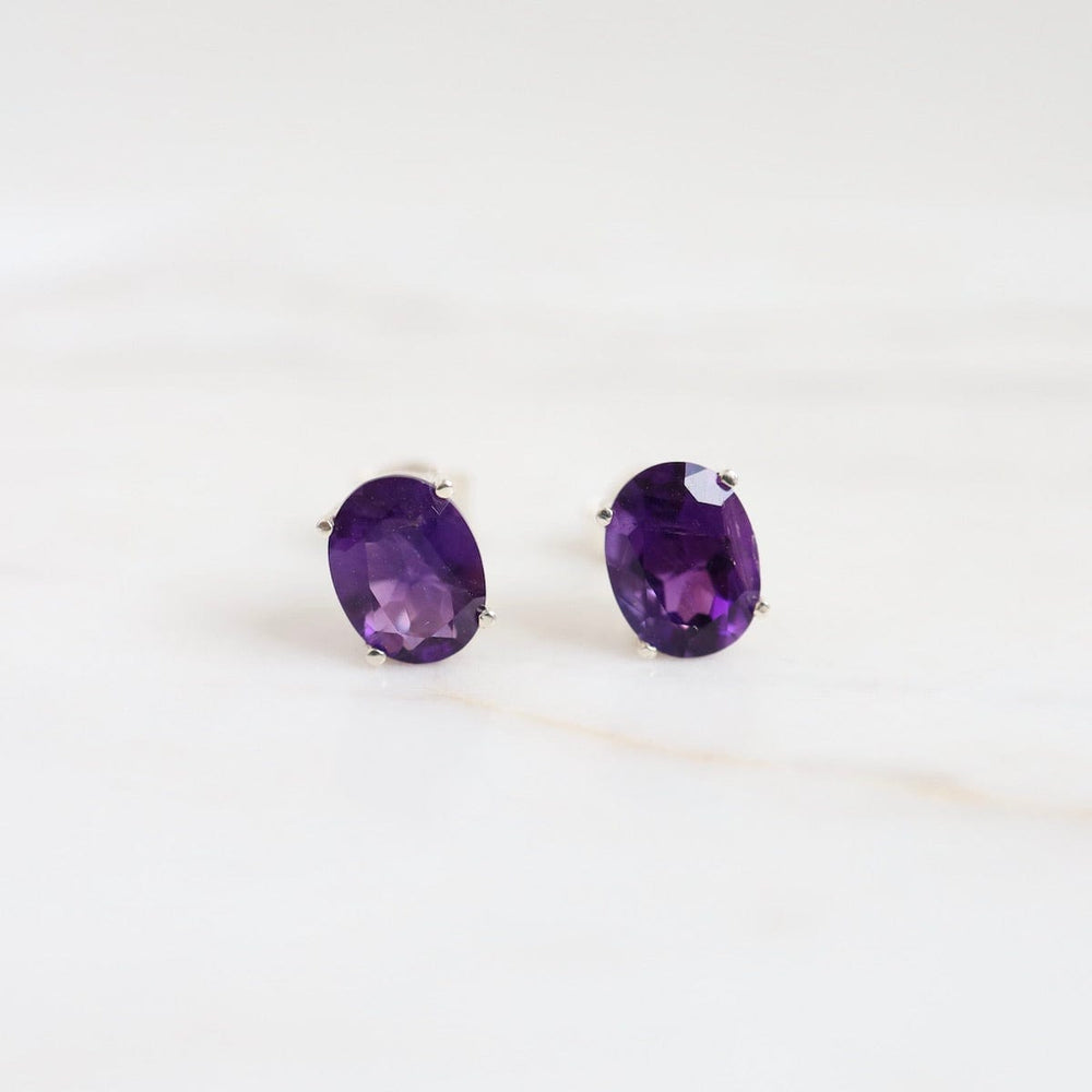 EAR 8x4 Prong Set Oval Amethyst Earring