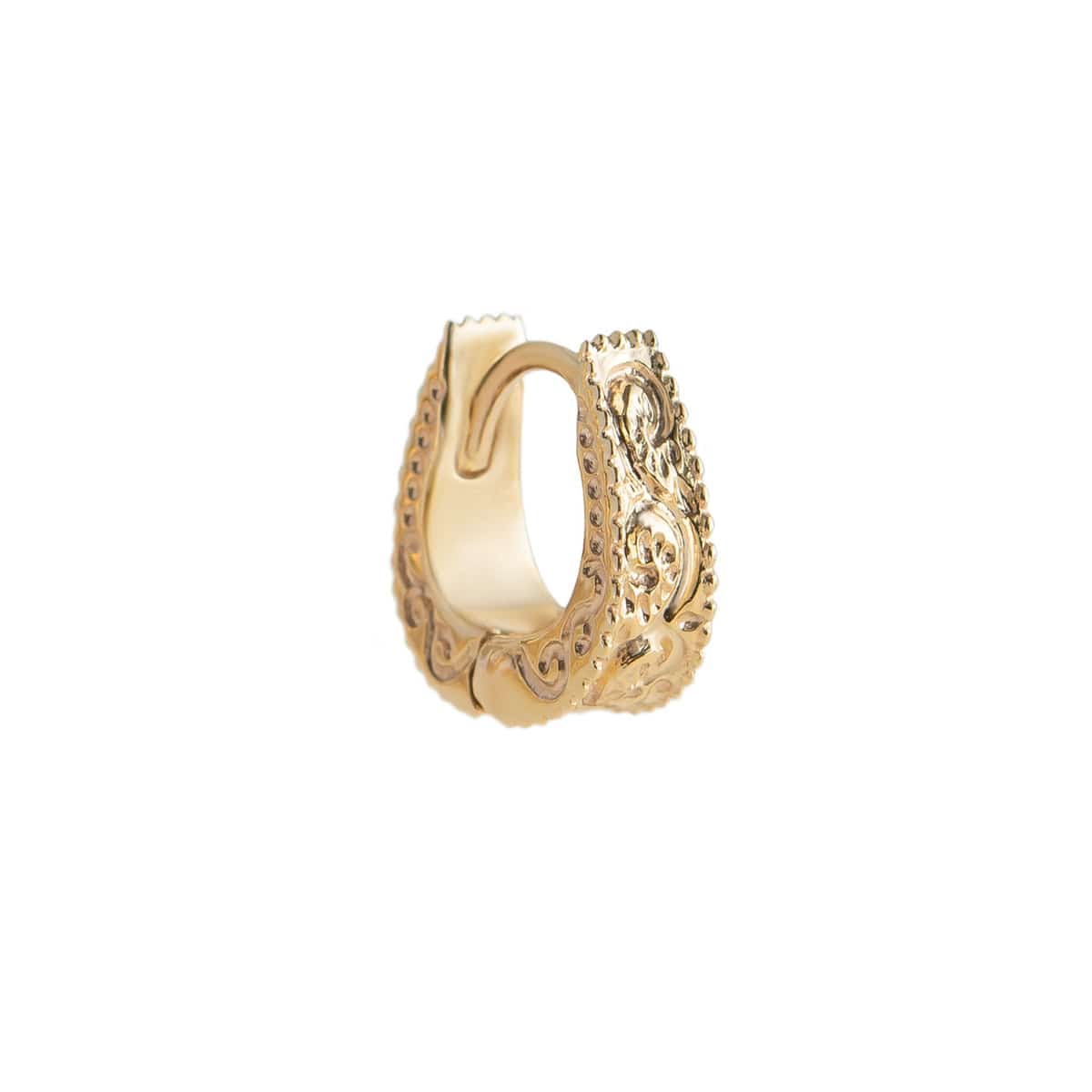 EAR-9K 9k Yellow Gold Dala Detail Textured Huggie Origina