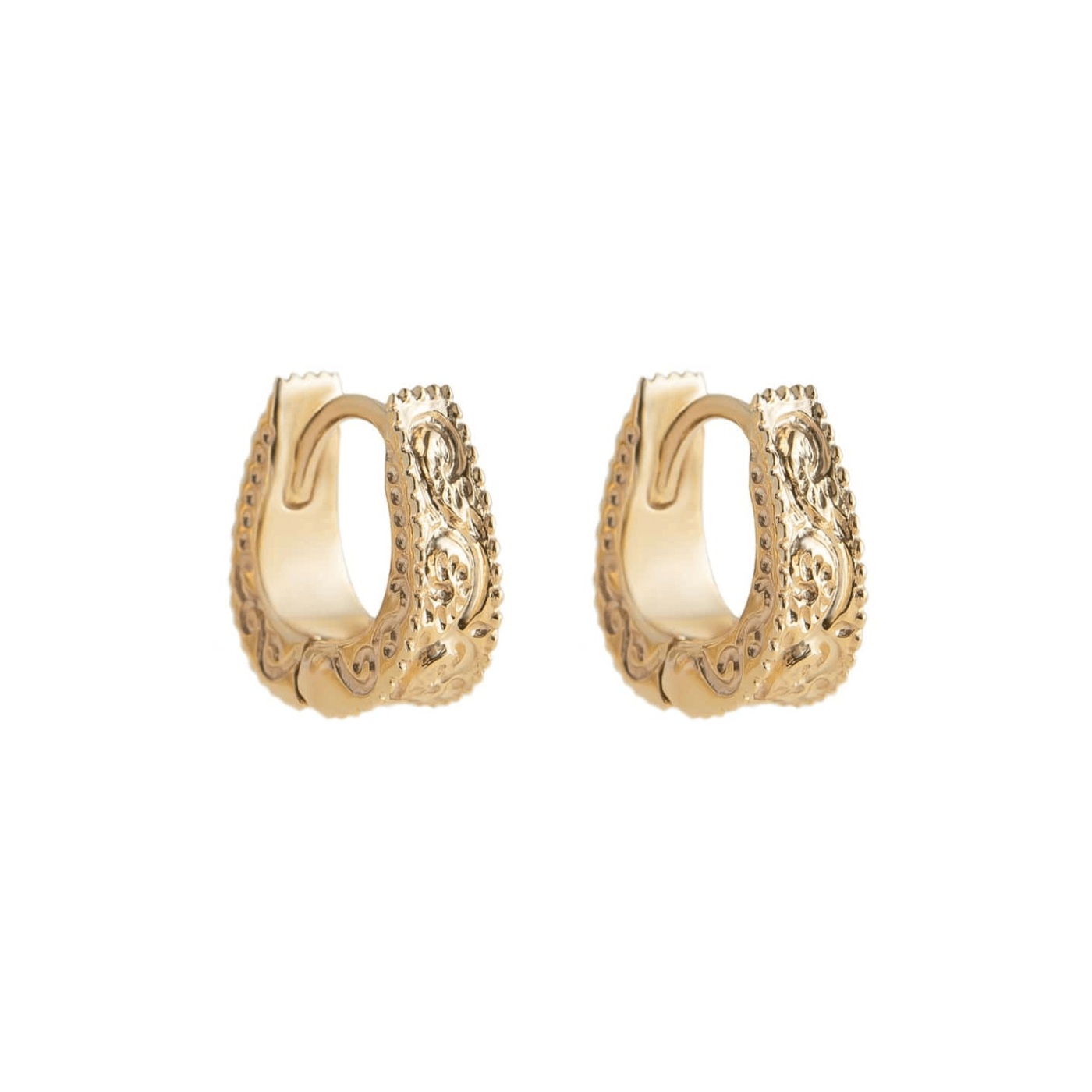EAR-9K 9k Yellow Gold Dala Detail Textured Huggies