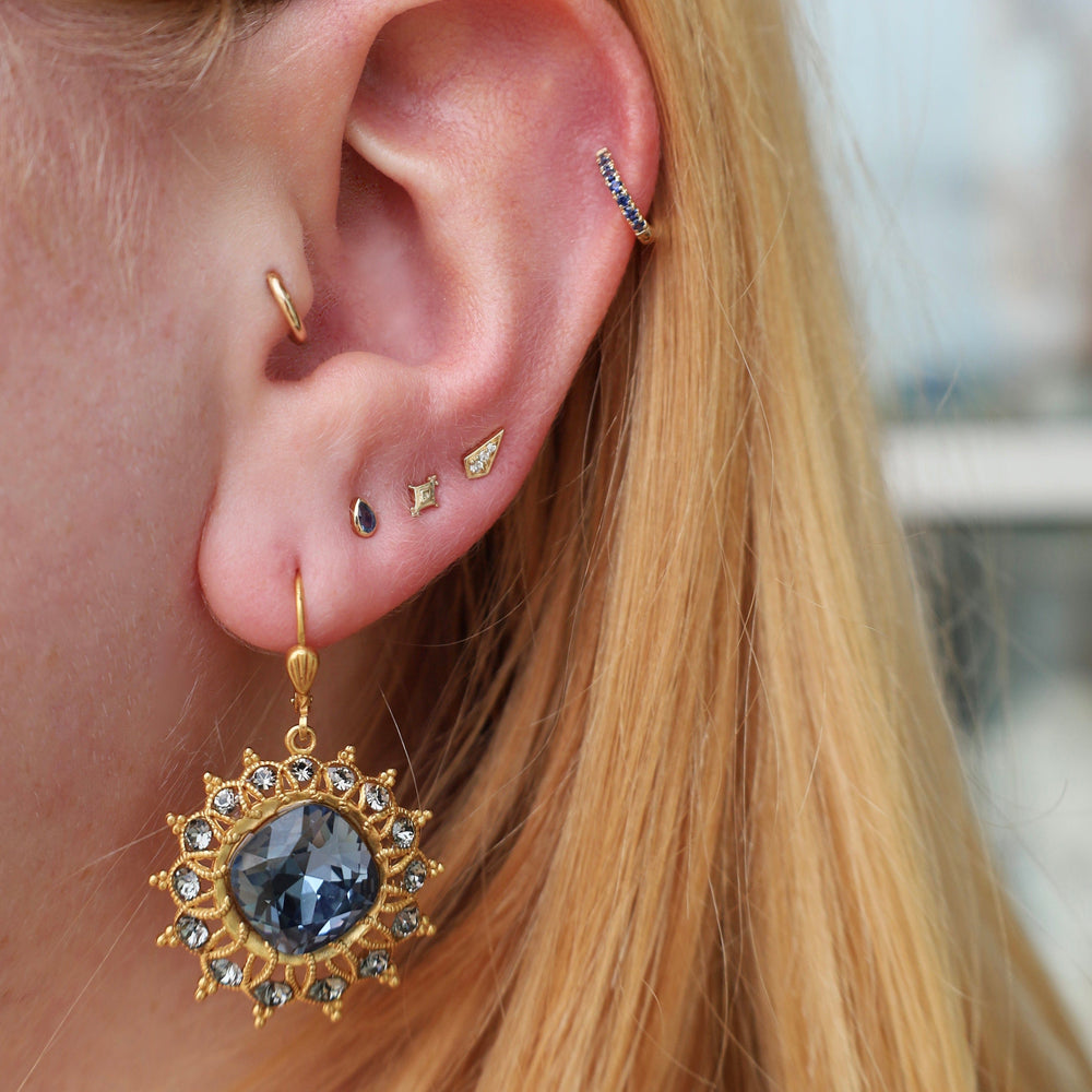 EAR-9K Blue Sapphire Mini Bezel Set Pear Gemstone Earring