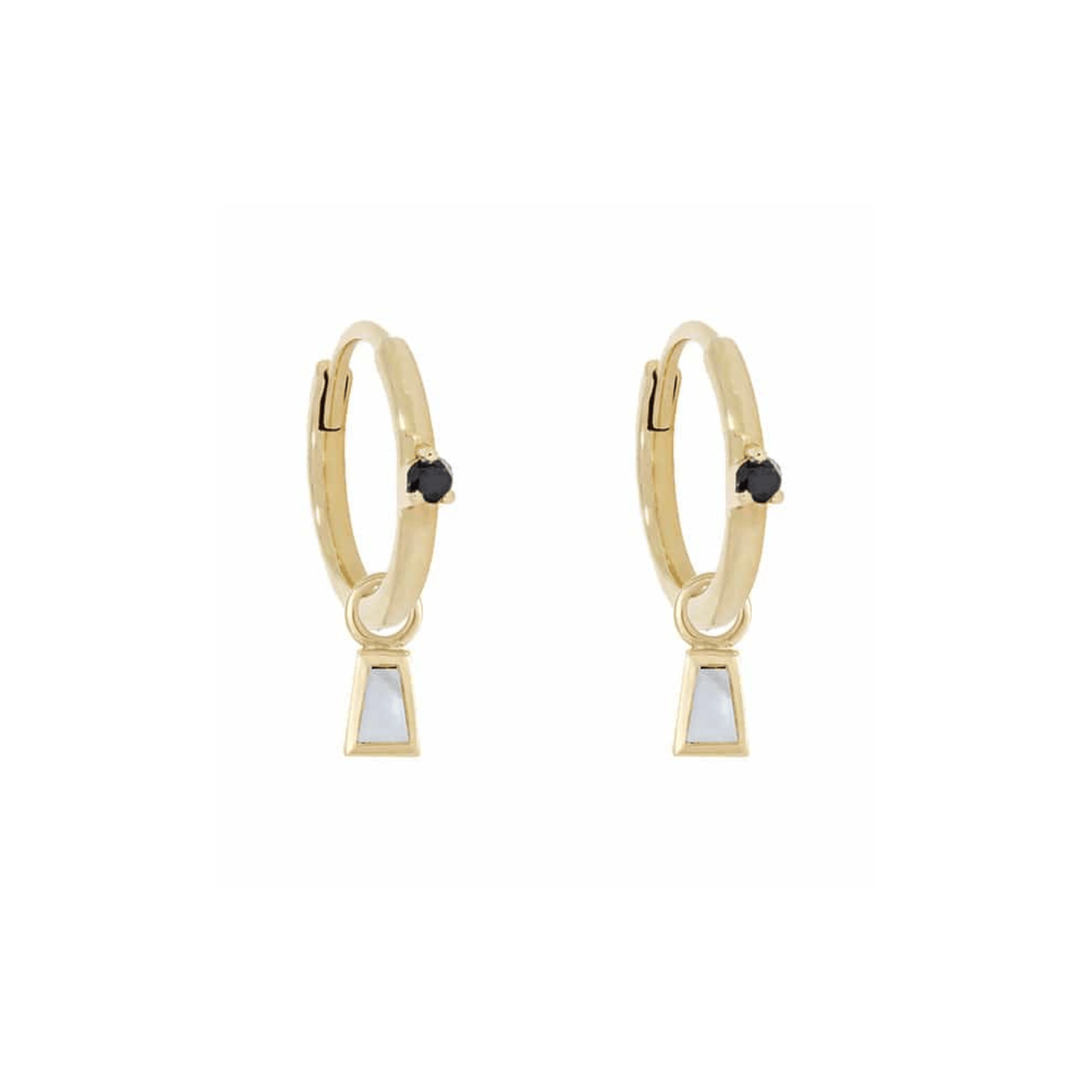 EAR-9K Claw Set Black Diamond Clicker Hoops with Mother Of Pearl Charms